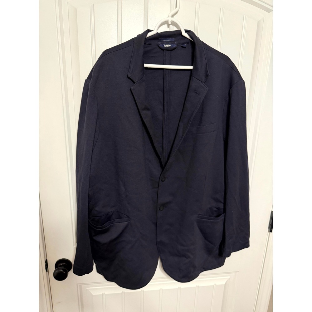 Lands' End Blazer Mens‎ 2XL Navy Blue Knit Sport Coat 2-Button Patch Pockets